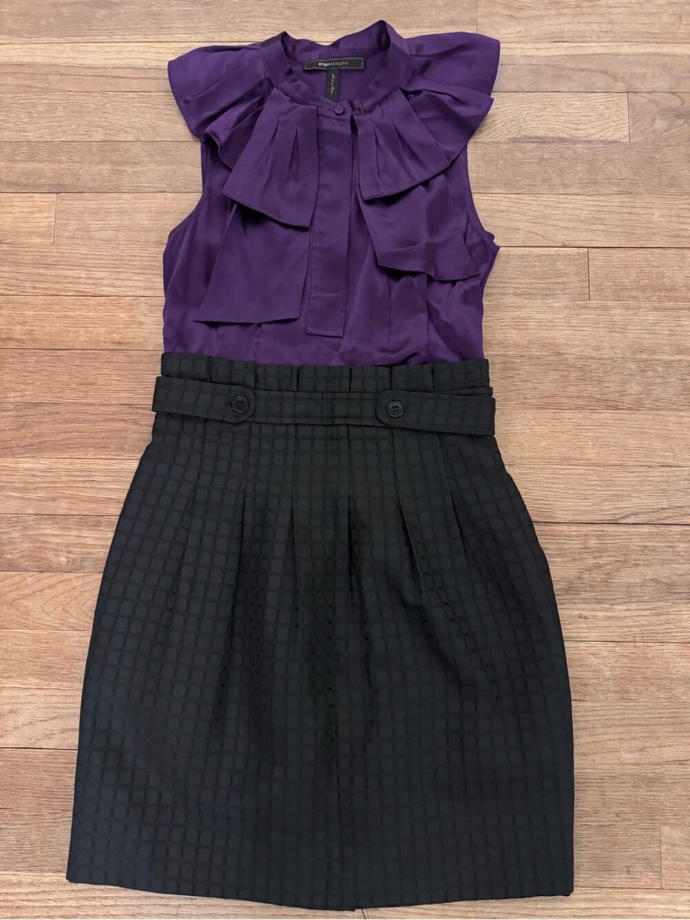 BCBGMAXAZRIA Women's Purple Black Silk Knee Length Sheath Dress - Size 2
 b20